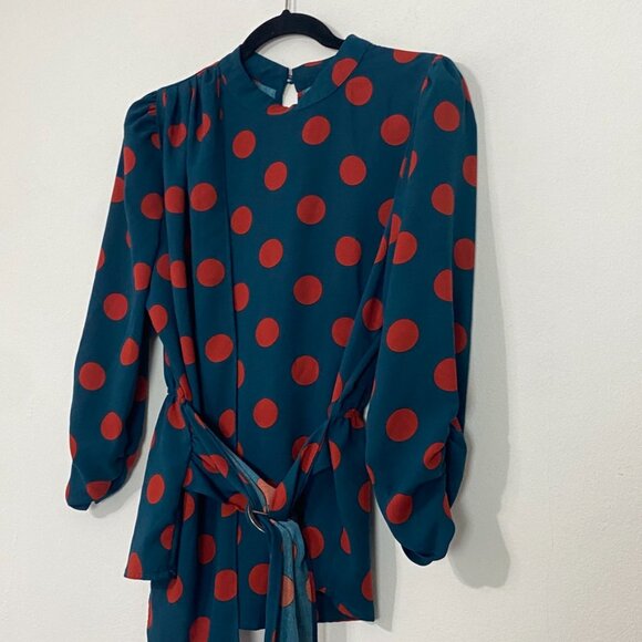 Milk & Honey Women's Blouse Belted Polka Dots Multicolor Large Classic Elegance - Picture 3 of 8